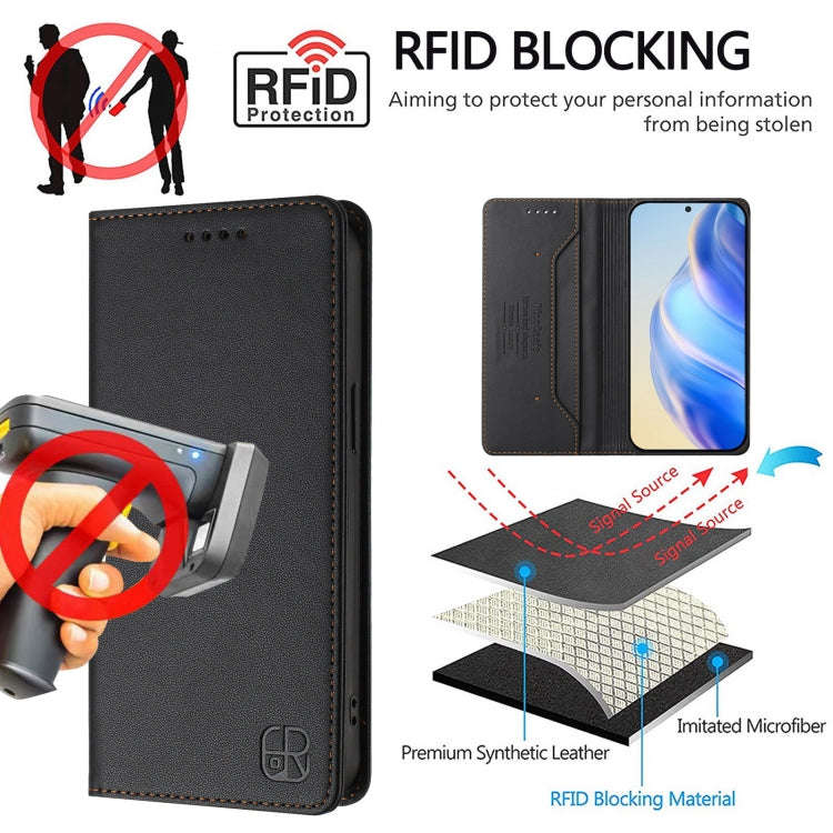 For Blackview A52 / A52 Pro RC01 Dual-Folded Magnetic Suction RFID Leather Phone Case(Black)