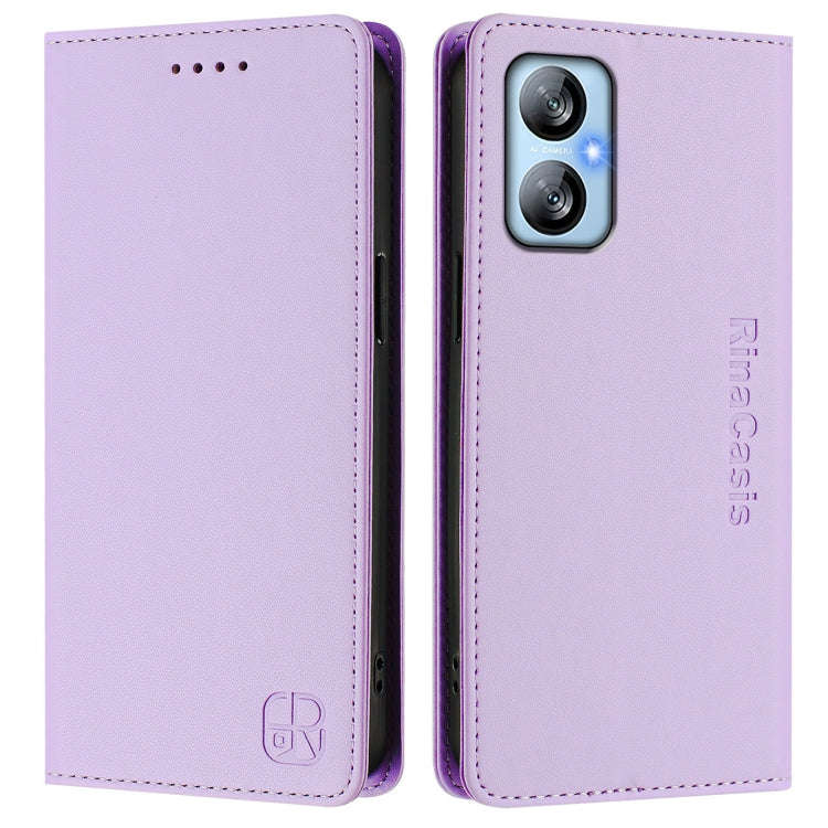 For Blackview A52 / A52 Pro RC01 Dual-Folded Magnetic Suction RFID Leather Phone Case(Light Purple)