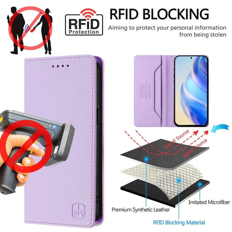 For Blackview A52 / A52 Pro RC01 Dual-Folded Magnetic Suction RFID Leather Phone Case(Light Purple)
