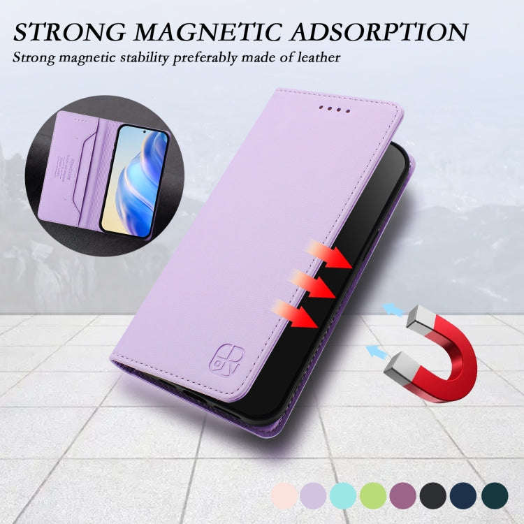 For Blackview A52 / A52 Pro RC01 Dual-Folded Magnetic Suction RFID Leather Phone Case(Light Purple)