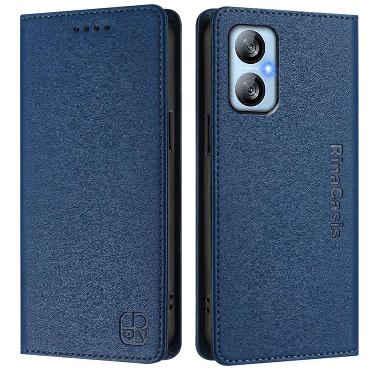 For Blackview A52 / A52 Pro RC01 Dual-Folded Magnetic Suction RFID Leather Phone Case(Dark Blue)