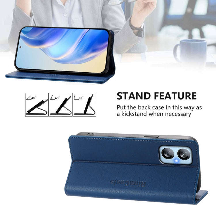 For Blackview A52 / A52 Pro RC01 Dual-Folded Magnetic Suction RFID Leather Phone Case(Dark Blue)