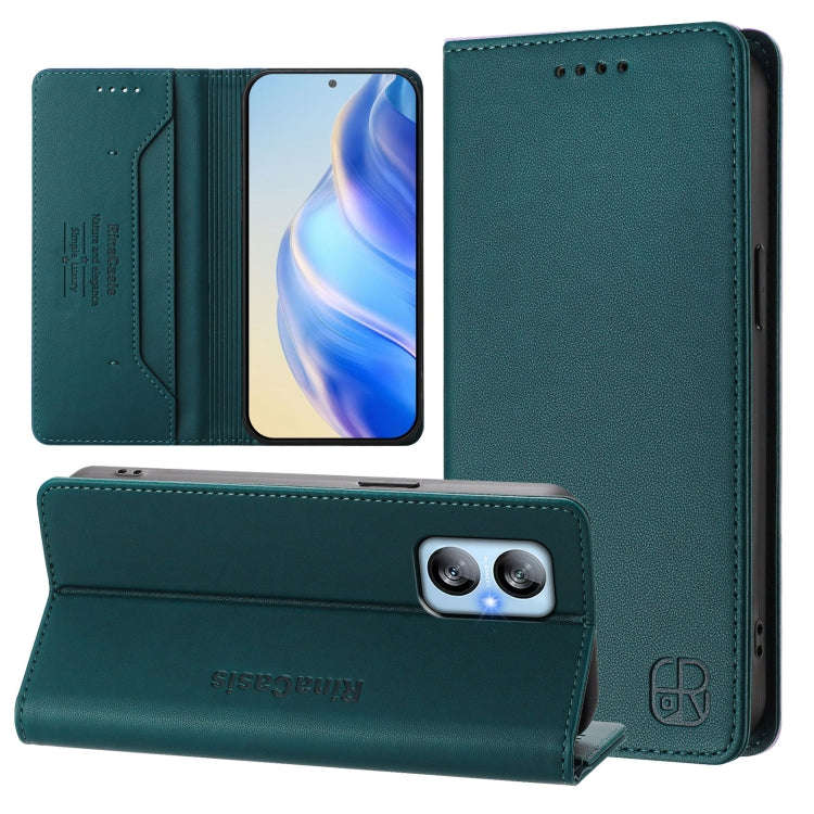 For Blackview A52 / A52 Pro RC01 Dual-Folded Magnetic Suction RFID Leather Phone Case(Dark Green)