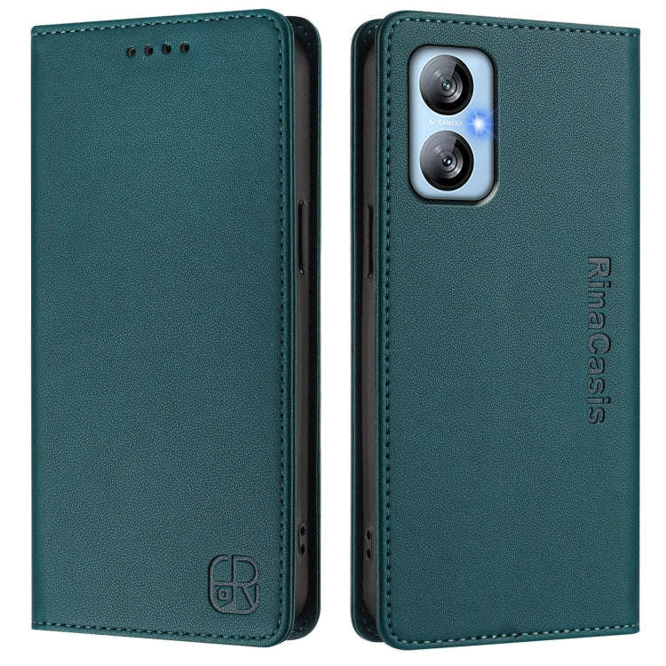 For Blackview A52 / A52 Pro RC01 Dual-Folded Magnetic Suction RFID Leather Phone Case(Dark Green)
