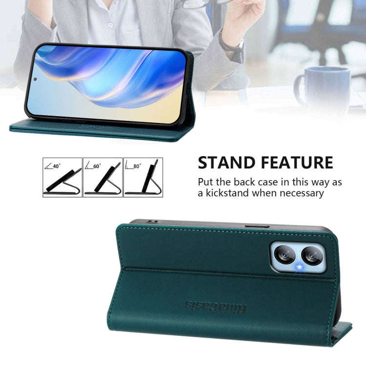 For Blackview A52 / A52 Pro RC01 Dual-Folded Magnetic Suction RFID Leather Phone Case(Dark Green)