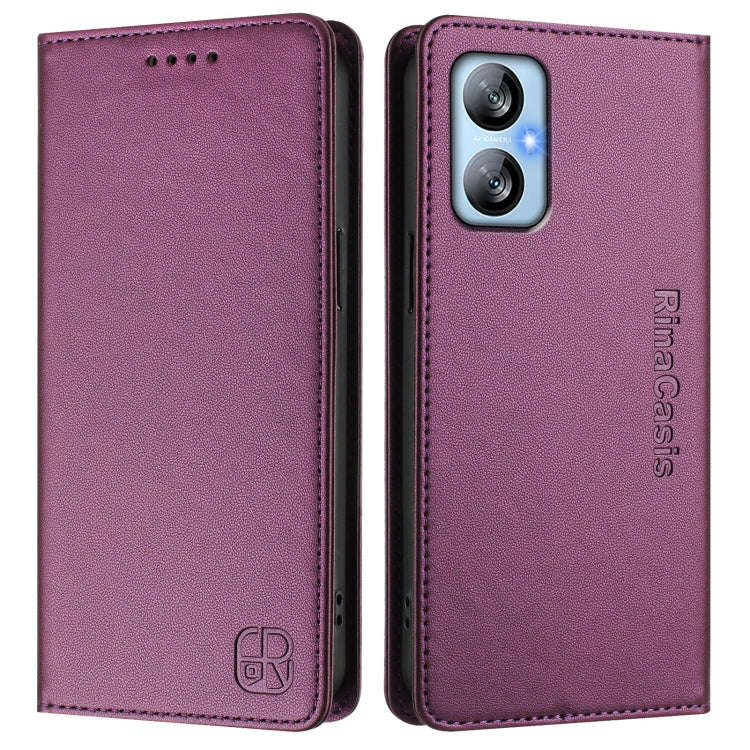 For Blackview A52 / A52 Pro RC01 Dual-Folded Magnetic Suction RFID Leather Phone Case(Violet)