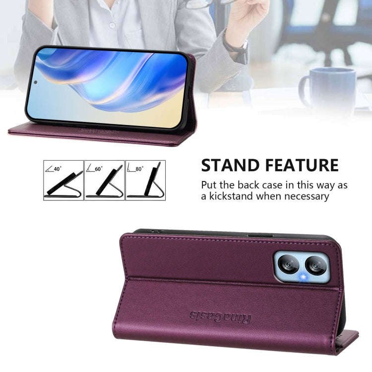 For Blackview A52 / A52 Pro RC01 Dual-Folded Magnetic Suction RFID Leather Phone Case(Violet)