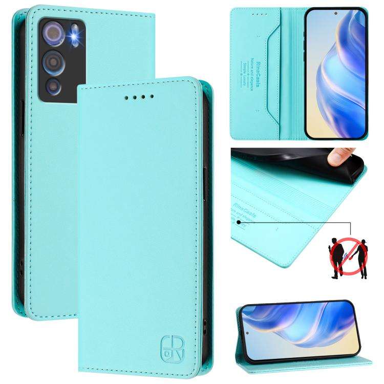For Doogee N60 Pro RC01 Dual-Folded Magnetic Suction RFID Leather Phone Case(Mint Green)