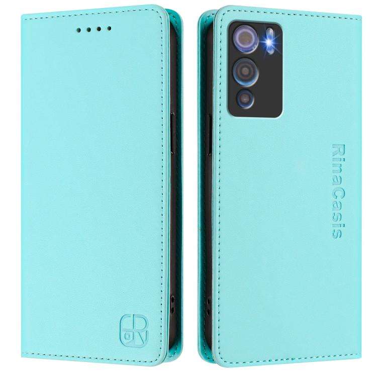 For Doogee N60 Pro RC01 Dual-Folded Magnetic Suction RFID Leather Phone Case(Mint Green)