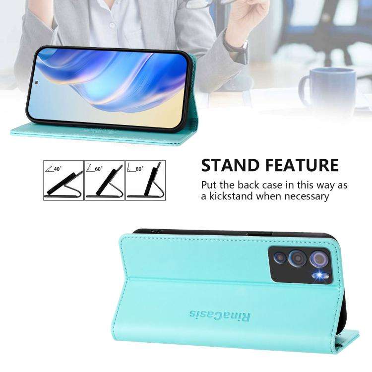 For Doogee N60 Pro RC01 Dual-Folded Magnetic Suction RFID Leather Phone Case(Mint Green)