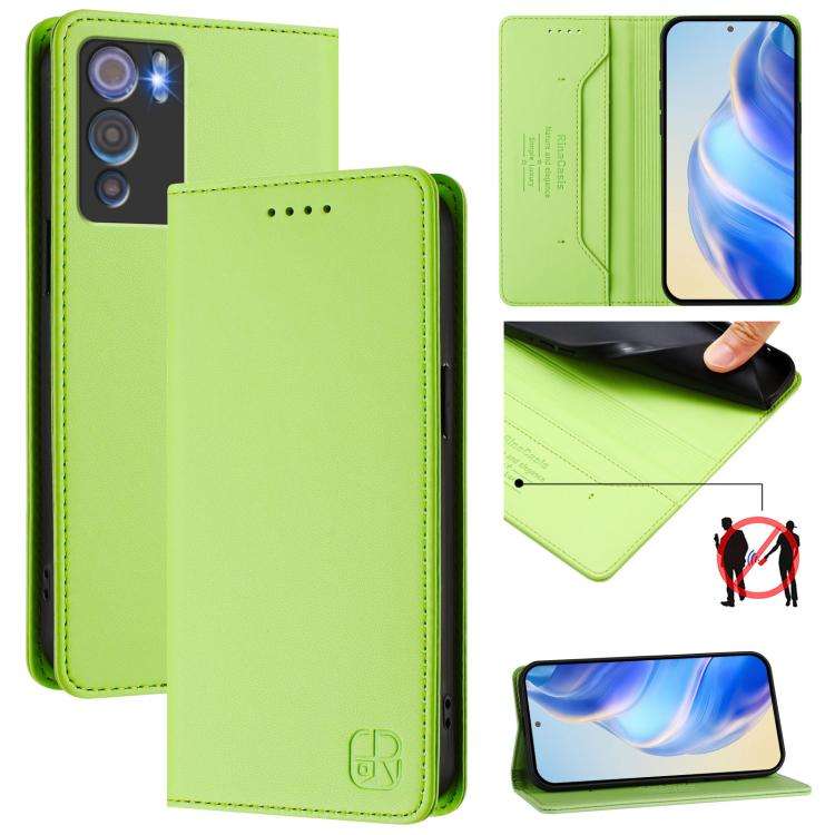 For Doogee N60 Pro RC01 Dual-Folded Magnetic Suction RFID Leather Phone Case(Grass Green)