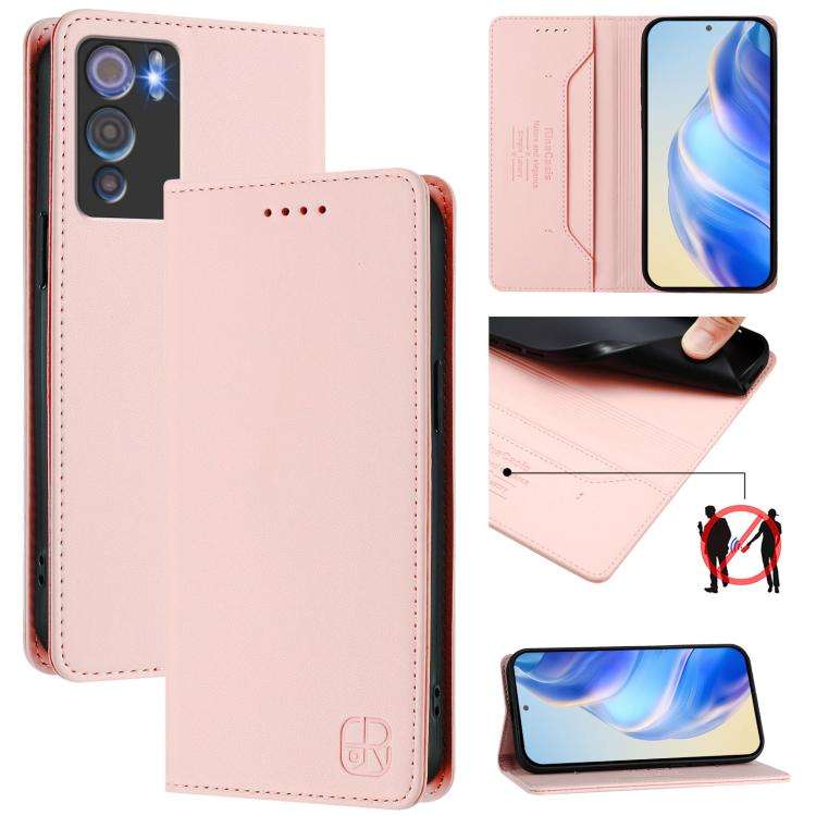 For Doogee N60 Pro RC01 Dual-Folded Magnetic Suction RFID Leather Phone Case(Pink)