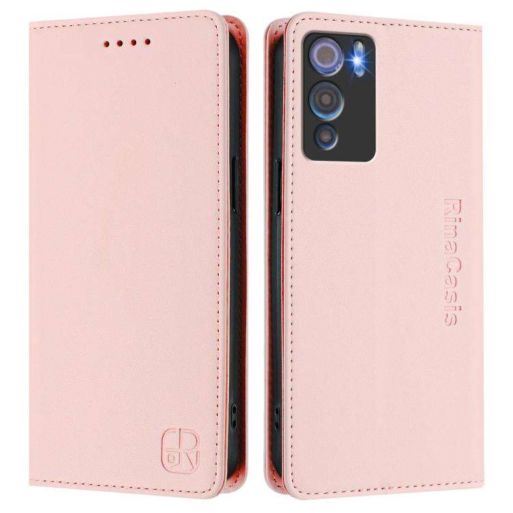 For Doogee N60 Pro RC01 Dual-Folded Magnetic Suction RFID Leather Phone Case(Pink)