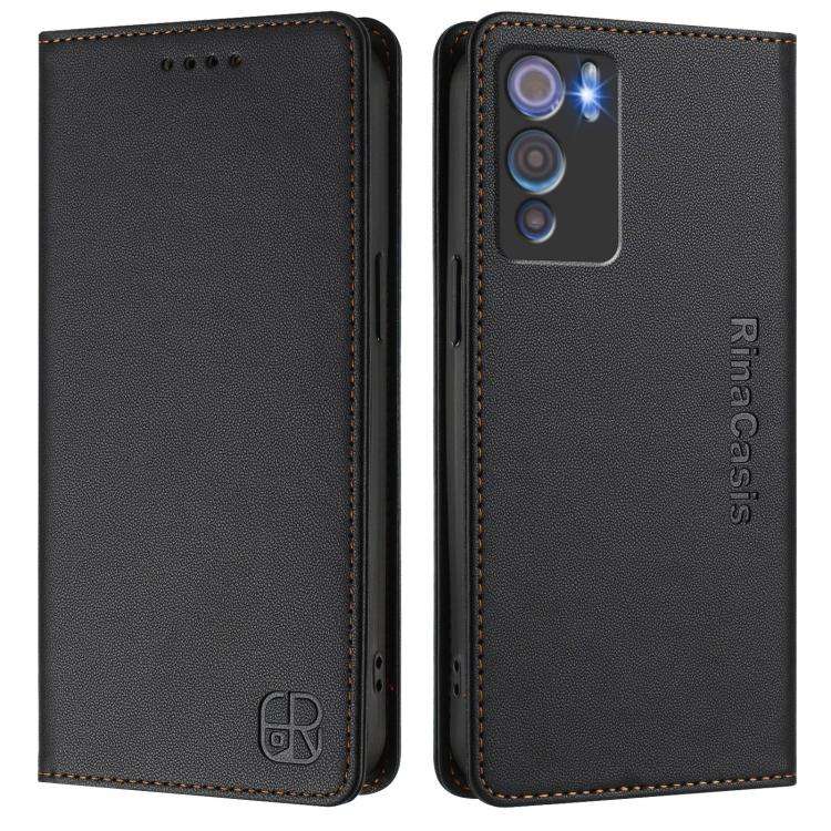 For Doogee N60 Pro RC01 Dual-Folded Magnetic Suction RFID Leather Phone Case(Black)