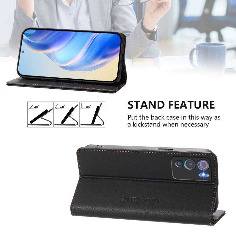 For Doogee N60 Pro RC01 Dual-Folded Magnetic Suction RFID Leather Phone Case(Black)