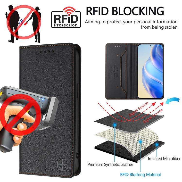 For Doogee N60 Pro RC01 Dual-Folded Magnetic Suction RFID Leather Phone Case(Black)