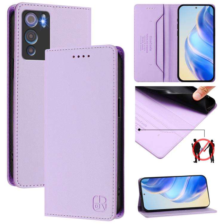 For Doogee N60 Pro RC01 Dual-Folded Magnetic Suction RFID Leather Phone Case(Light Purple)