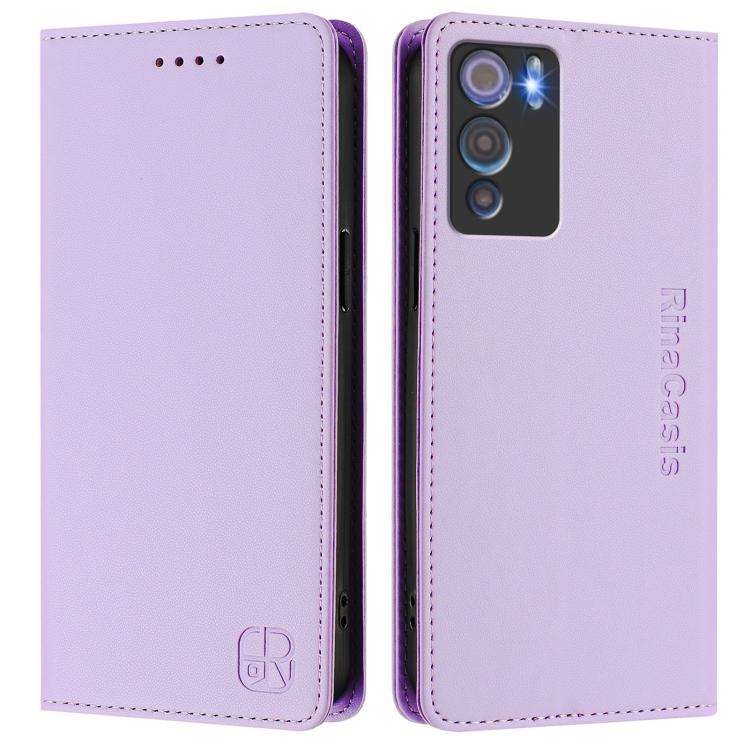 For Doogee N60 Pro RC01 Dual-Folded Magnetic Suction RFID Leather Phone Case(Light Purple)