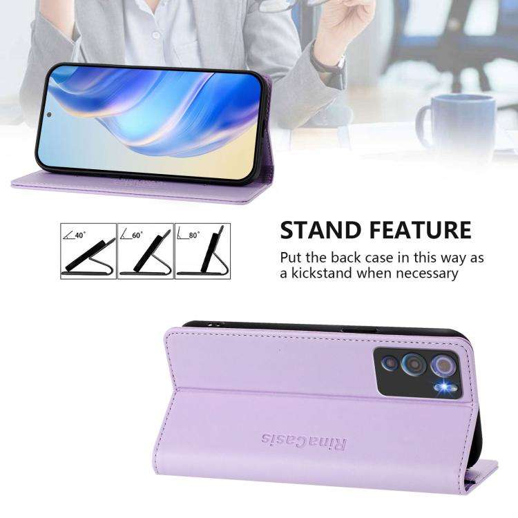 For Doogee N60 Pro RC01 Dual-Folded Magnetic Suction RFID Leather Phone Case(Light Purple)