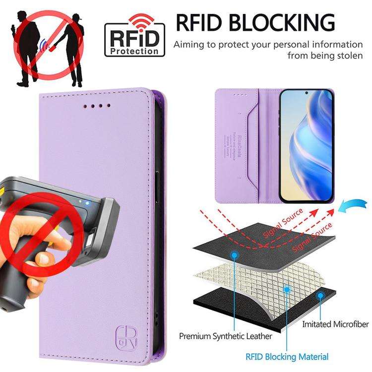 For Doogee N60 Pro RC01 Dual-Folded Magnetic Suction RFID Leather Phone Case(Light Purple)