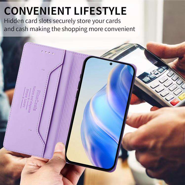 For Doogee N60 Pro RC01 Dual-Folded Magnetic Suction RFID Leather Phone Case(Light Purple)