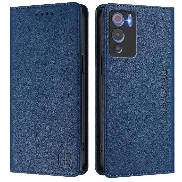 For Doogee N60 Pro RC01 Dual-Folded Magnetic Suction RFID Leather Phone Case(Dark Blue)