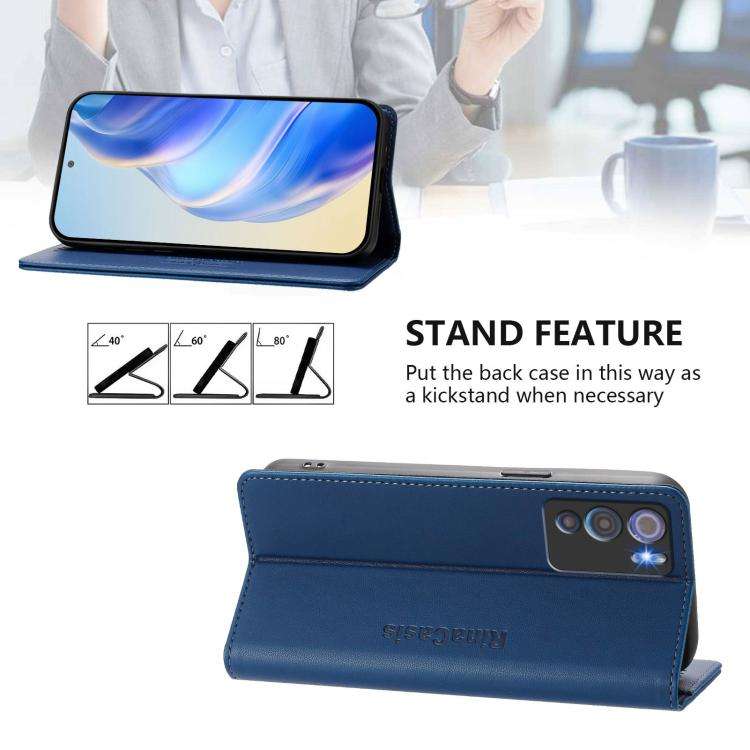 For Doogee N60 Pro RC01 Dual-Folded Magnetic Suction RFID Leather Phone Case(Dark Blue)