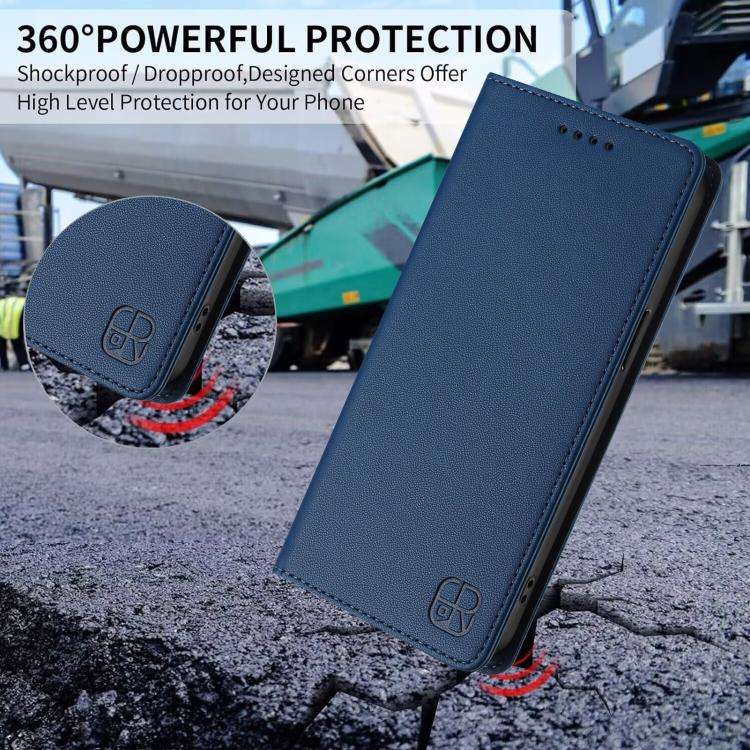 For Doogee N60 Pro RC01 Dual-Folded Magnetic Suction RFID Leather Phone Case(Dark Blue)