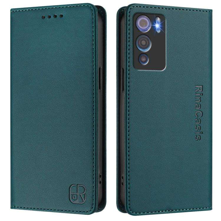 For Doogee N60 Pro RC01 Dual-Folded Magnetic Suction RFID Leather Phone Case(Dark Green)