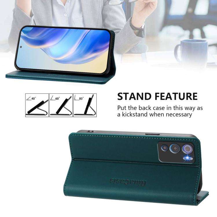 For Doogee N60 Pro RC01 Dual-Folded Magnetic Suction RFID Leather Phone Case(Dark Green)