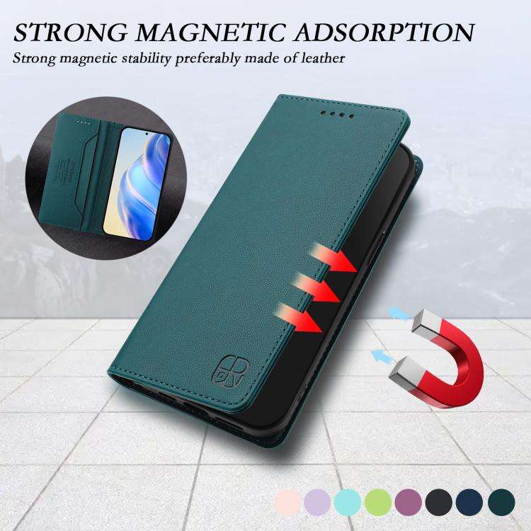 For Doogee N60 Pro RC01 Dual-Folded Magnetic Suction RFID Leather Phone Case(Dark Green)