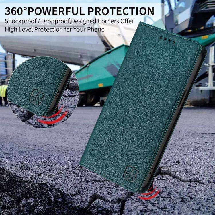 For Doogee N60 Pro RC01 Dual-Folded Magnetic Suction RFID Leather Phone Case(Dark Green)