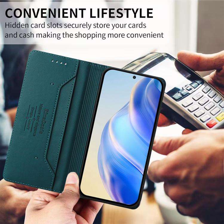 For Doogee N60 Pro RC01 Dual-Folded Magnetic Suction RFID Leather Phone Case(Dark Green)