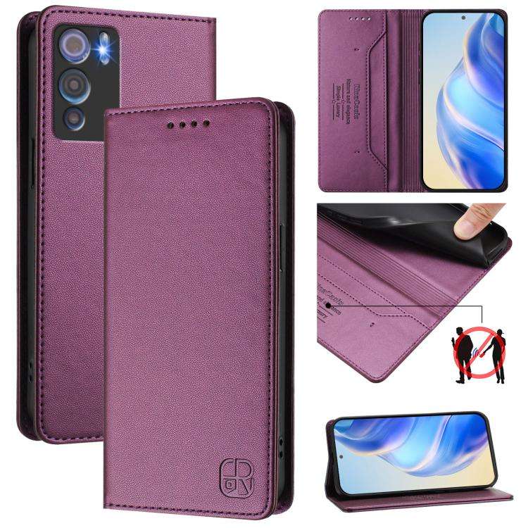 For Doogee N60 Pro RC01 Dual-Folded Magnetic Suction RFID Leather Phone Case(Violet)