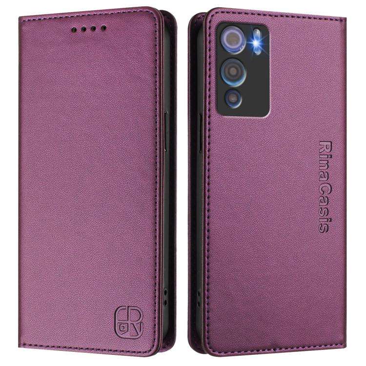 For Doogee N60 Pro RC01 Dual-Folded Magnetic Suction RFID Leather Phone Case(Violet)