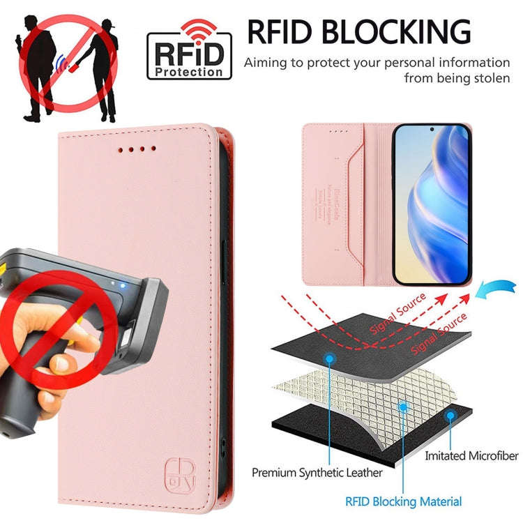 For Ulefone Note 16 Pro RC01 Dual-Folded Magnetic Suction RFID Leather Phone Case(Pink)