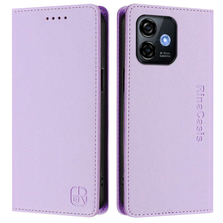 For Ulefone Note 16 Pro RC01 Dual-Folded Magnetic Suction RFID Leather Phone Case(Light Purple)