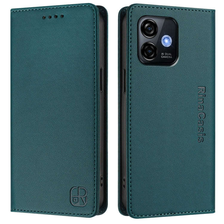 For Ulefone Note 16 Pro RC01 Dual-Folded Magnetic Suction RFID Leather Phone Case(Dark Green)