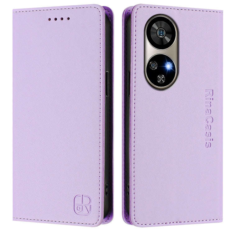 For Ulefone Note 17 Pro RC01 Dual-Folded Magnetic Suction RFID Leather Phone Case(Light Purple)