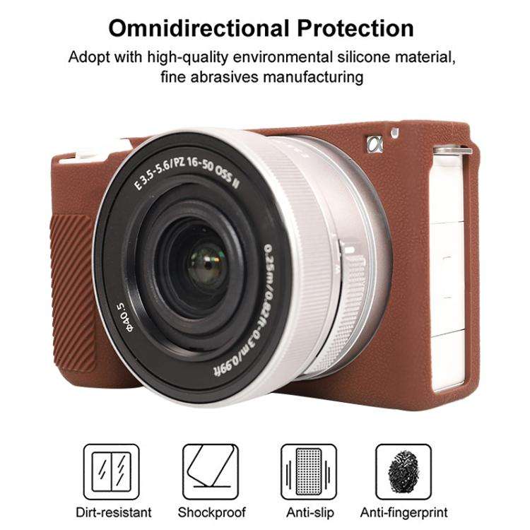 For Sony ZV-E10 II / ZV-E10M2 Litchi Texture Soft Silicone Protective Case(Coffee)