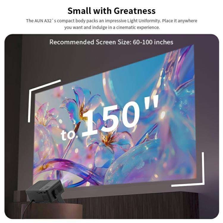 AUN A32 1280x720P 200ANSI D3100 CPU WIFI Display Smart Projector, AU Plug(Black)