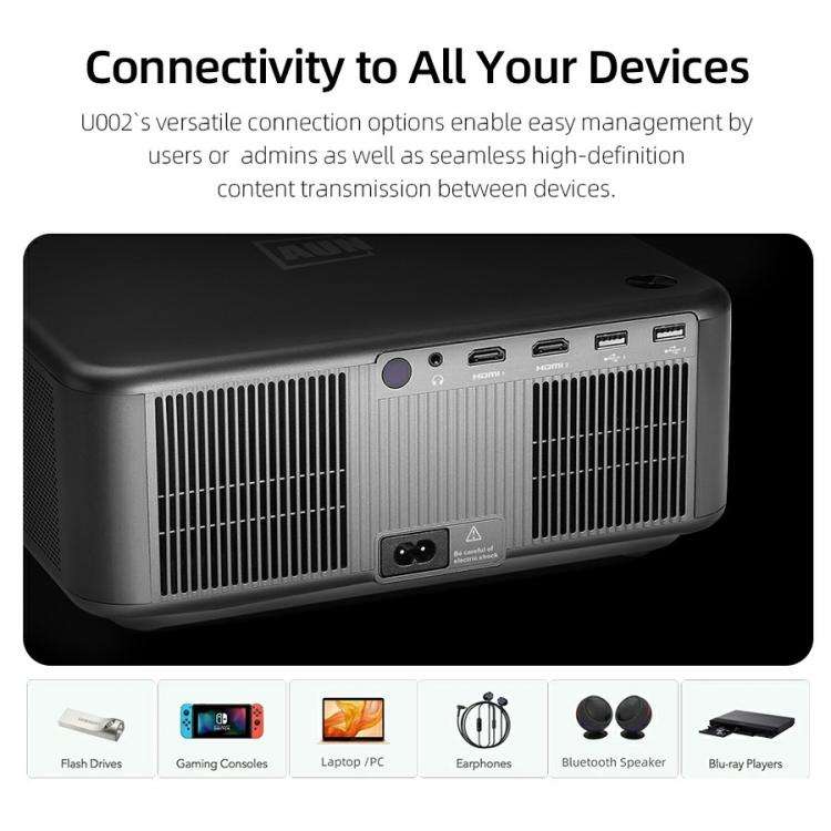 AUN U002 1920x1080P 970ANSI Android 12 Home Theater Smart Projector, US Plug(Dark Grey)