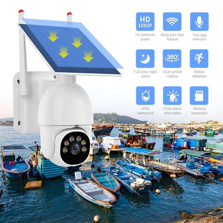 1080P Outdoor Low Power Solar Panel HD WiFi Surveillance Camera, with Battery(White)