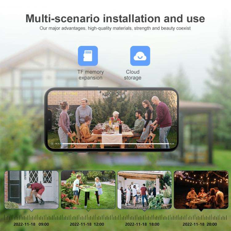 1080P Outdoor Low Power Solar Panel HD WiFi Surveillance Camera, with Battery(White)
