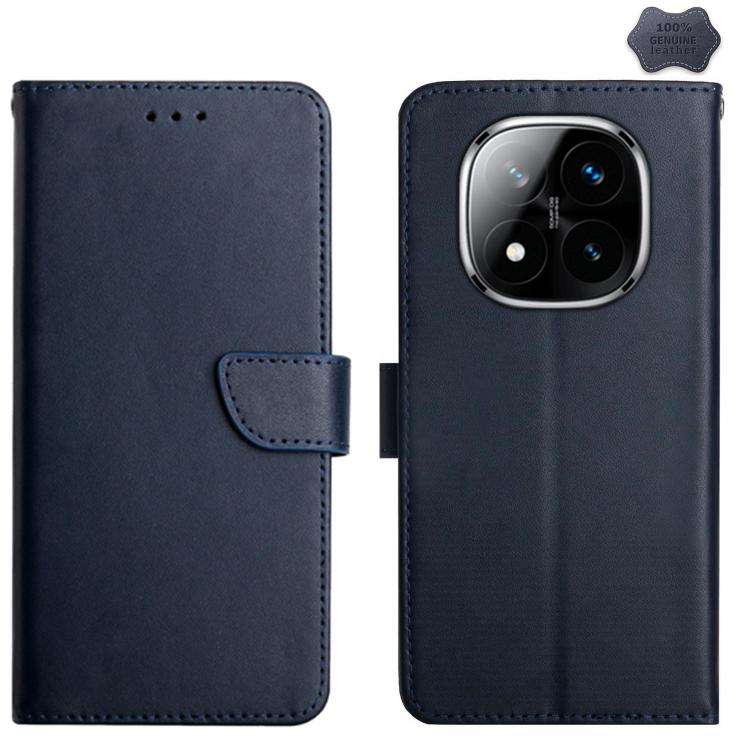 For Redmi Note 14 Pro 4G Genuine Leather Fingerprint-proof Flip Phone Case(Blue)