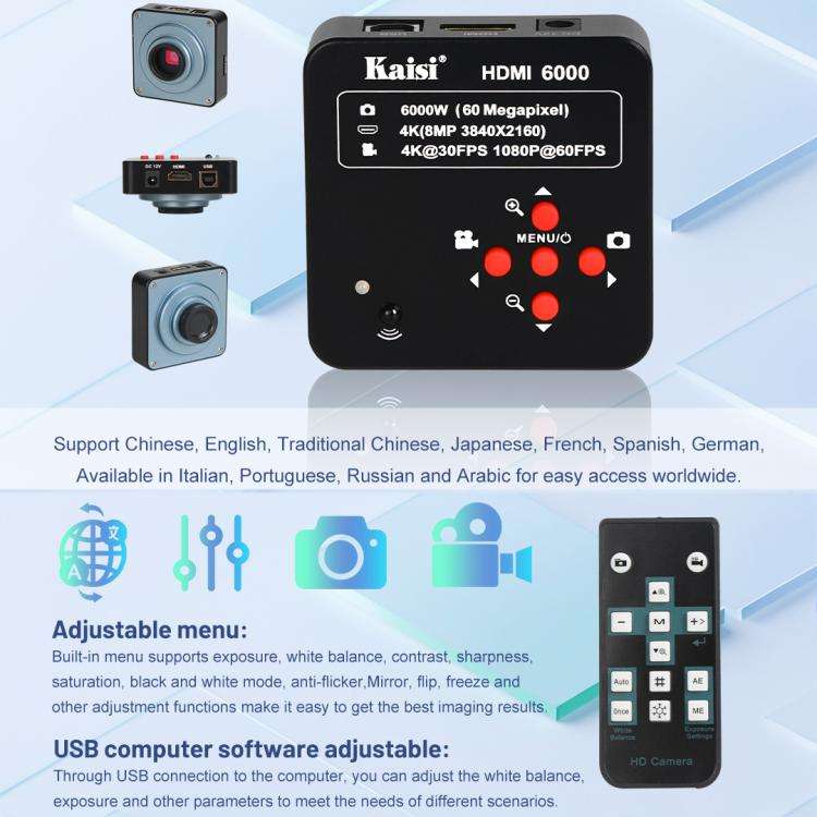 Kaisi HDMI 6000 HDMI / USB Dual Interface 60MP 4K Ultra HD Microscope Industrial Camera, Plug:US ...