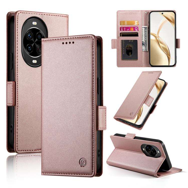 For Huawei nova 14 Pro Side Buckle Magnetic Frosted Leather Phone Case(Rose Gold)
