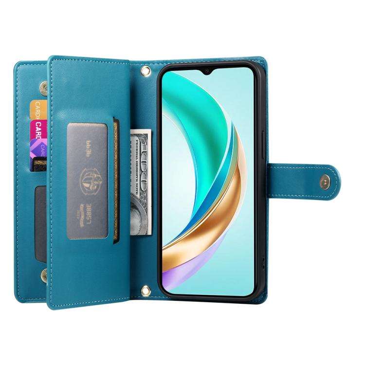 For Huawei nova 14 Pro Nine Card-slot Zipper Wallet Bag Leather Phone Case(Blue)