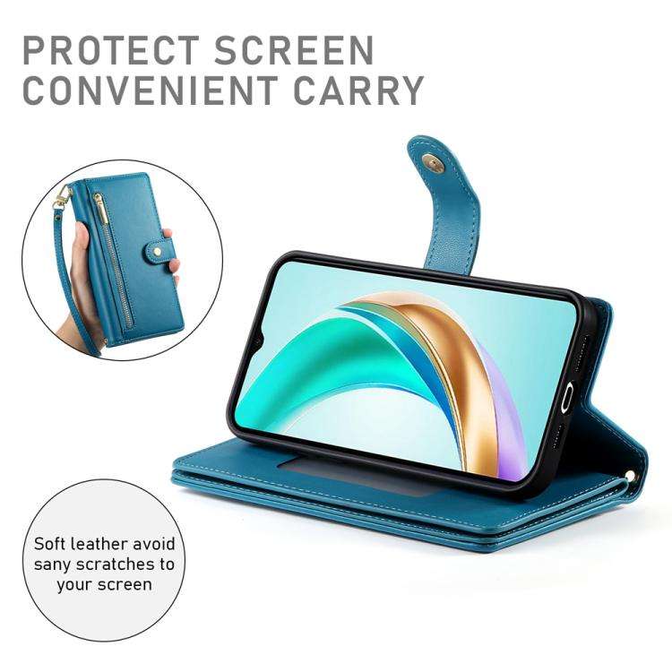 For Huawei nova 14 Nine Card-slot Zipper Wallet Bag Leather Phone Case(Blue)