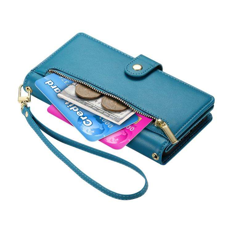 For Huawei nova 14 Nine Card-slot Zipper Wallet Bag Leather Phone Case(Blue)